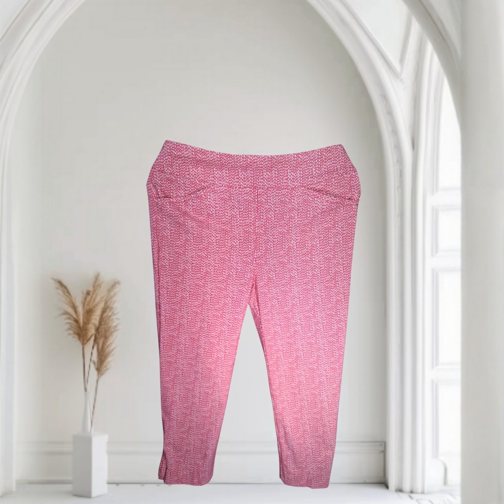 Chicos Perfect Stretch Womens Pants Size 0.5  Capri Pink White Speckled Pull On
